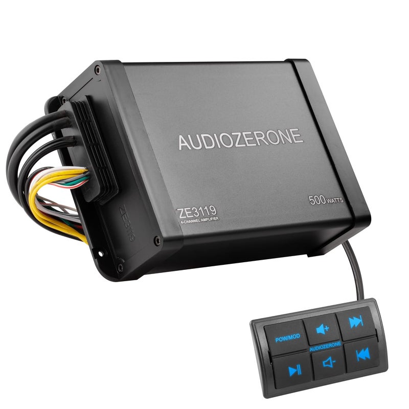 AUDIOZERONE Marine Bluetooth Amplifier car Audio System Waterproof Multi-Function Remote Class D Amp ATV UTV Amp 4 Channel Output (Balck) - Image 1